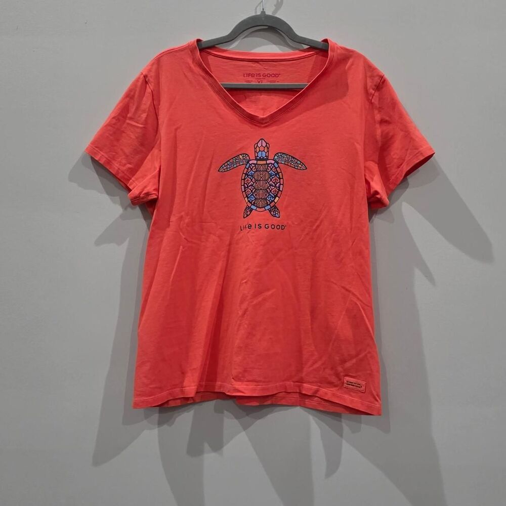Life-is-good Women's Orange and Blue T-shirt